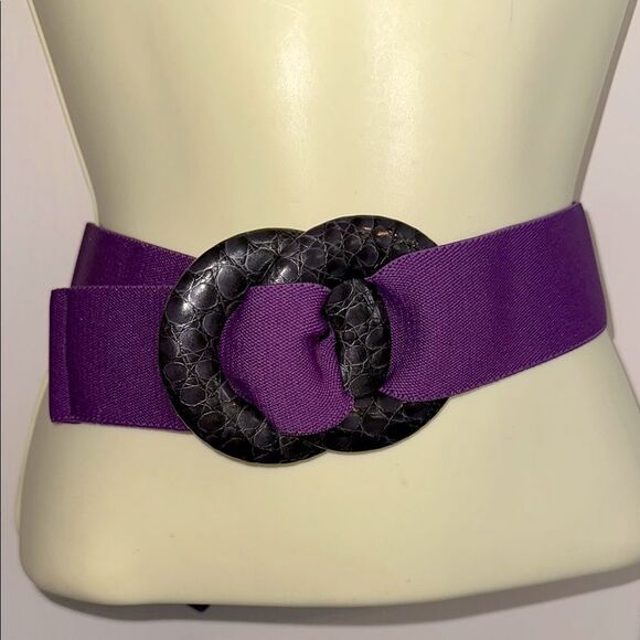 Vintage Wide Purple Elastic Belt With‎ Faux Black Double Circles Buckle XXL
